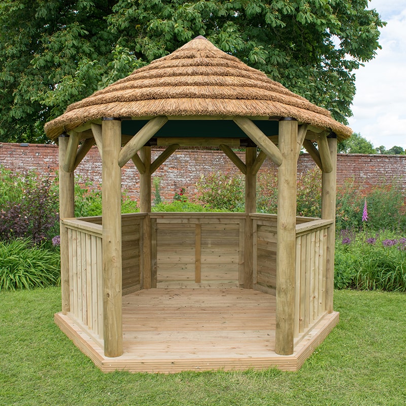 Product photograph of 10 X9 3x2 7m Luxury Wooden Garden Gazebo With Thatched Roof - Seats Up To 10 People from Buy Sheds Direct