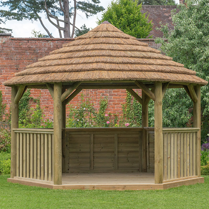 Product photograph of 15 X13 4 7x4m Luxury Wooden Garden Gazebo With Thatched Roof - Seats Up To 19 People from Buy Sheds Direct