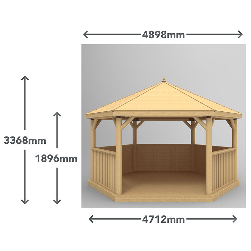 15'x13' (4.7x4m) Wooden Garden Gazebo with New England Cedar Roof - Seats up to 19 people Technical Drawing