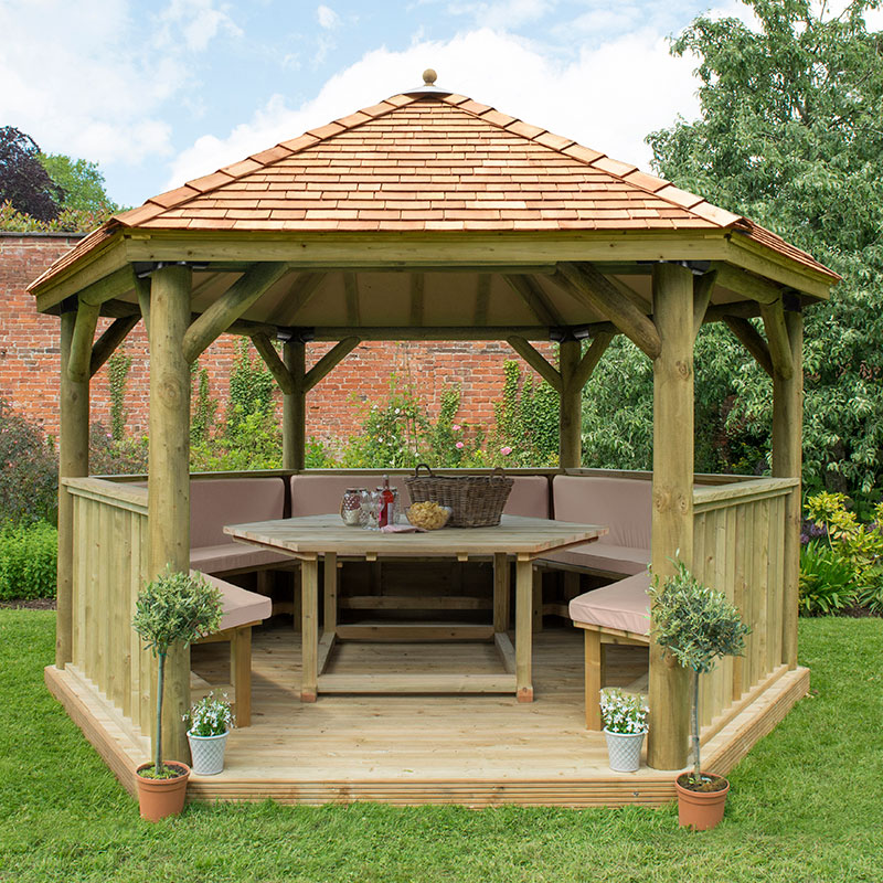 Product photograph of 13 X12 4x3 5m Luxury Wooden Furnished Garden Gazebo With New England Cedar Roof - Seats Up To 15 People from Buy Sheds Direct