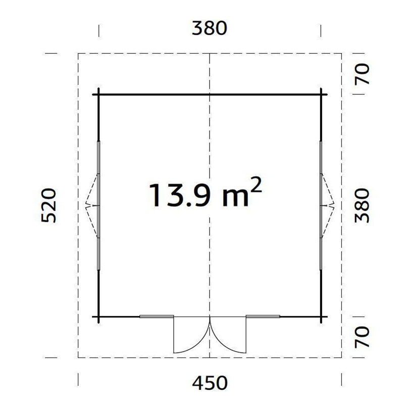 Palmako Irene 4m x 4m Log Cabin Summerhouse (34mm) Technical Drawing