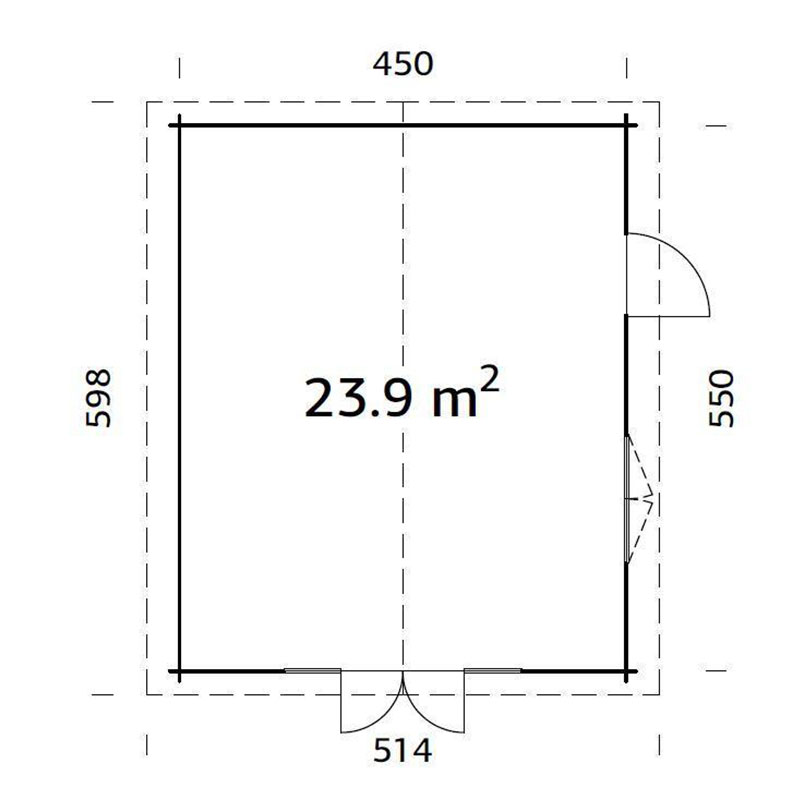 Palmako Irene 4.7m x 5.7m Log Cabin Garden Building (44mm) Technical Drawing