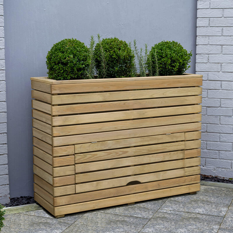 Product photograph of 3 11 X 1 4 Forest Linear Tall Wooden Garden Planter With Storage 1 2m X 0 4m from Buy Sheds Direct