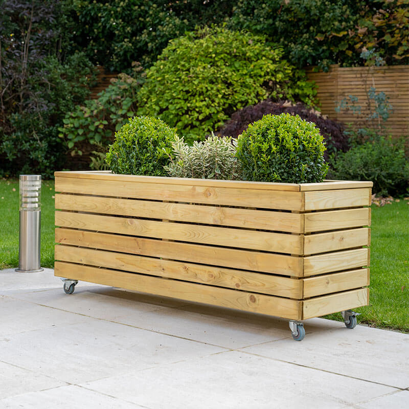 Product photograph of 3 11 X 1 4 Forest Linear Long Wooden Garden Planter With Wheels 1 2m X 0 4m from Buy Sheds Direct