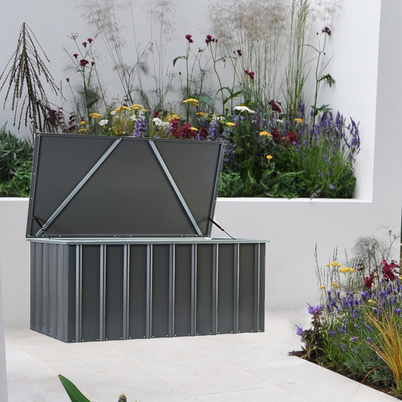 Product photograph of 5x3 Globel Anthracite Grey Cushion Storage Box from Buy Sheds Direct