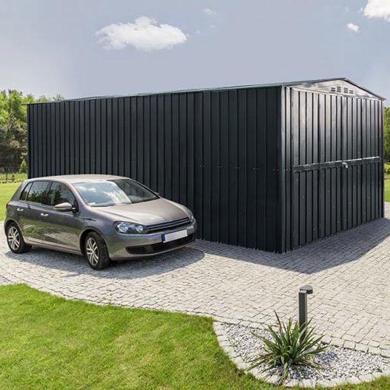 Product photograph of 10 X 15 Globel Anthracite Grey Double Door Metal Garage 3 07m X 4 64m from Buy Sheds Direct
