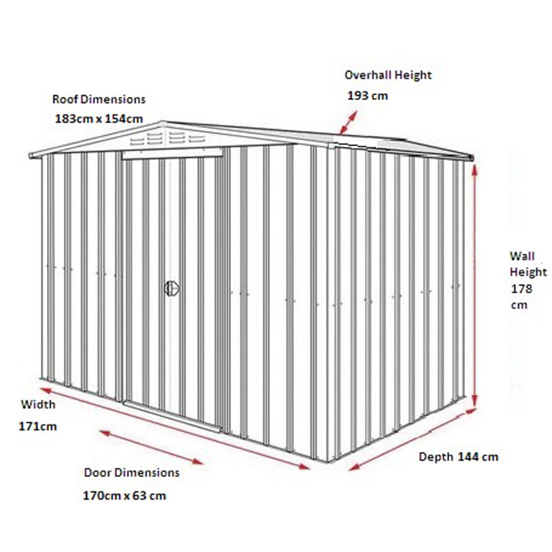 6' x 5' Globel Heritage Green Apex Metal Shed (1.84m x 1.54m) Technical Drawing