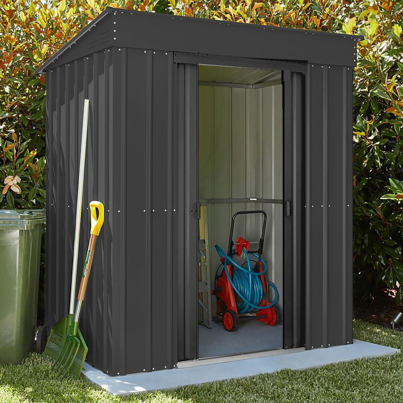 Product photograph of 6 X 3 Globel Anthracite Grey Pent Metal Shed 1 8m X 0 93m from Buy Sheds Direct