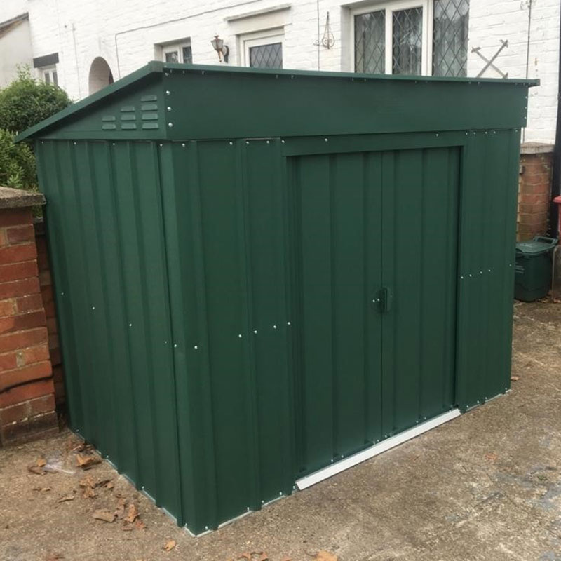 Product photograph of 6 X 4 Globel Heritage Green Low Pent Metal Shed 1 8m X 1 24m from Buy Sheds Direct