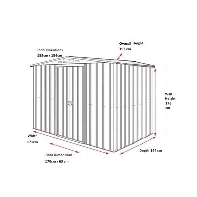 6' x 5' Globel Anthracite Grey Apex Metal Shed (1.71m x 1.44m) Technical Drawing