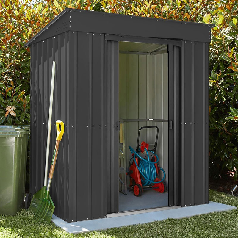 Product photograph of 8 X 4 Globel Anthracite Grey Pent Metal Shed 2 42m X 1 24m from Buy Sheds Direct
