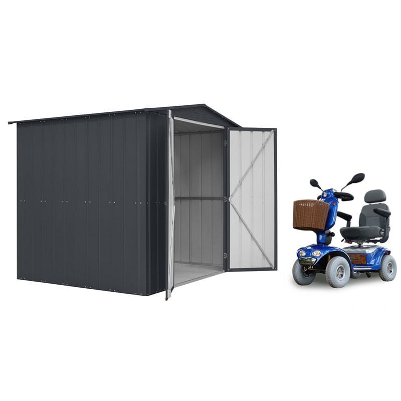 Product photograph of 8 X 6 Globel Metal Shed Mobility Scooter Store 2 45m X 1 85m from Buy Sheds Direct