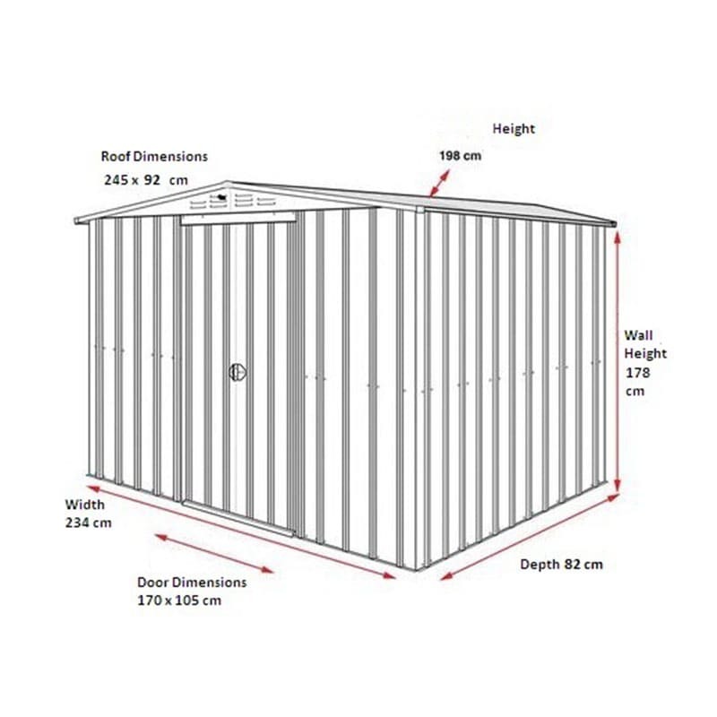 8' x 3' Globel Anthracite Grey Apex Metal Shed (2.34m x 0.82m) Technical Drawing