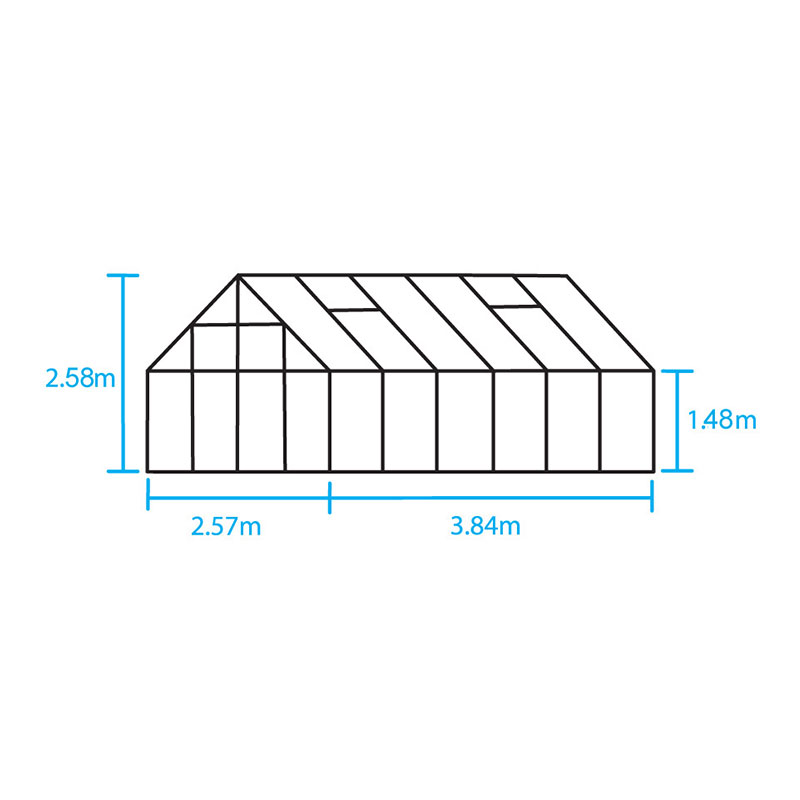 8'6 x 12’8 Green Frame Halls Magnum 812 Greenhouse (2.57 x 3.84m) Technical Drawing