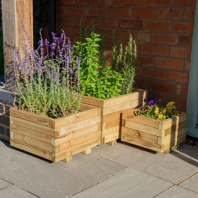Product photograph of Forest Kendal Square Wooden Garden Planter 1 8x1 8 0 5x0 5m - Set Of 3 from Buy Sheds Direct