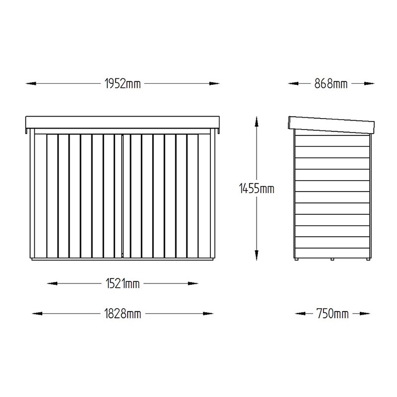 6'5 x 2'10 Forest Large Double Door Pent Wooden Garden Storage - Bike Shed/ Pressure Treated (no floor) Technical Drawing