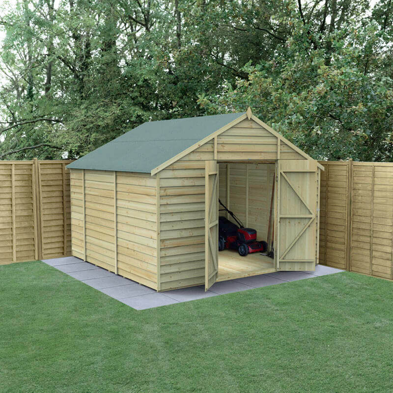 Product photograph of 10 X 10 Forest 4life 25yr Guarantee Overlap Pressure Treated Windowless Double Door Apex Wooden Shed 3 2m X 3 01m from Buy Sheds Direct