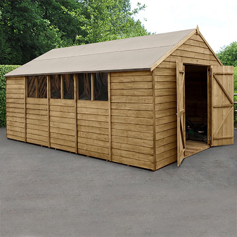 Product photograph of 10 X 15 Forest 4life 25yr Guarantee Overlap Pressure Treated Double Door Apex Wooden Shed 3 2m X 4 49m from Buy Sheds Direct
