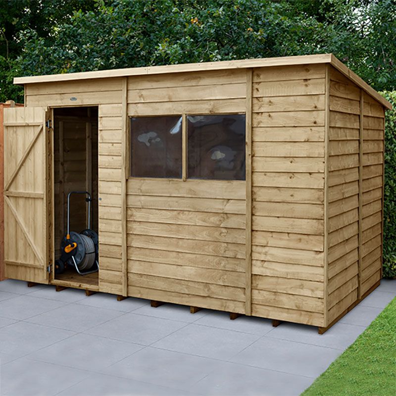 Product photograph of 10 X 6 Forest 4life 25yr Guarantee Overlap Pressure Treated Pent Wooden Shed 3 11m X 2 04m from Buy Sheds Direct