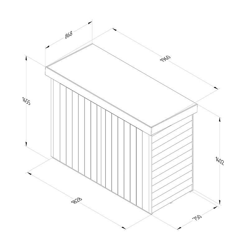 6'5 x 2'10 Forest Large Double Door Pent Wooden Garden Storage - Bike / Mower Outdoor Store (1.9m x 0.86m) Technical Drawing
