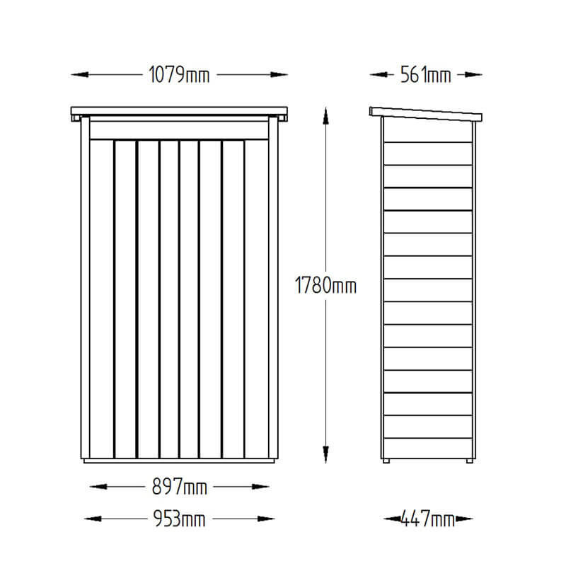 3'6 x 2' Forest Tall Pent Wooden Garden Storage Tool Store - Outdoor Patio Storage (1m x 0.55m) Technical Drawing