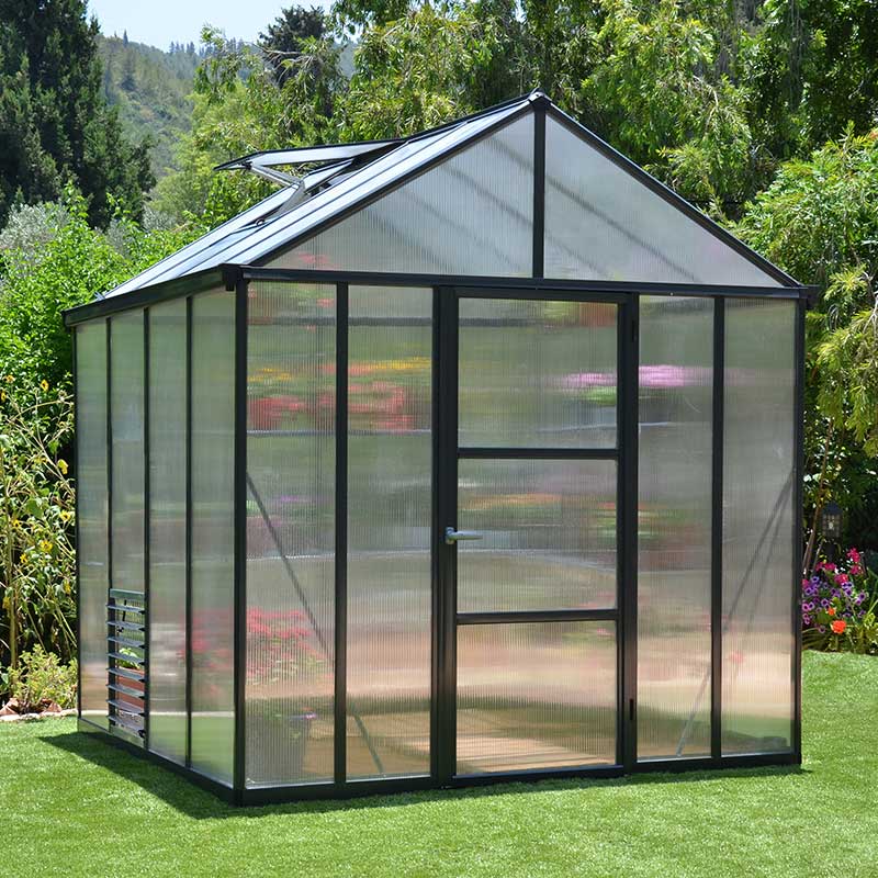 Product photograph of 8 X8 Palram Canopia Glory Grey Walk In Polycarbonate Greenhouse 2 4x2 4m from Buy Sheds Direct
