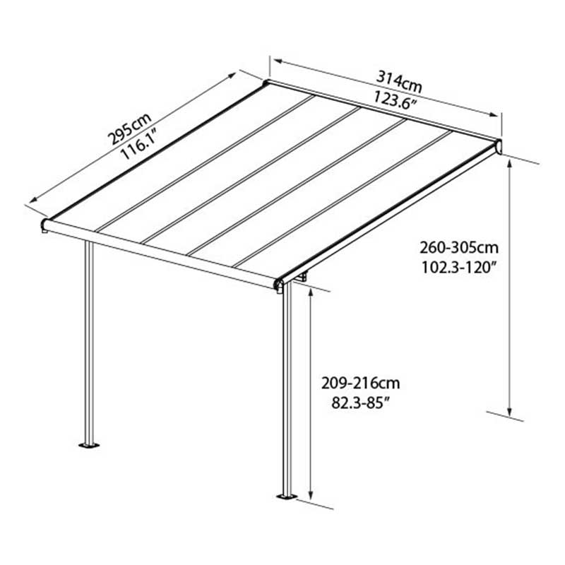 10x10 Palram Canopia Sierra Grey Patio Cover Technical Drawing