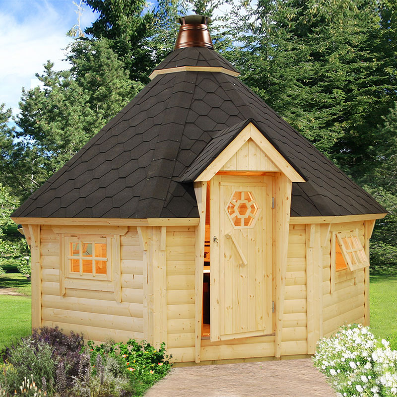 Product photograph of Palmako Eva 3 8m X 3 8m Corner Log Cabin Bbq Hut - Barbecue Hut 44mm from Buy Sheds Direct