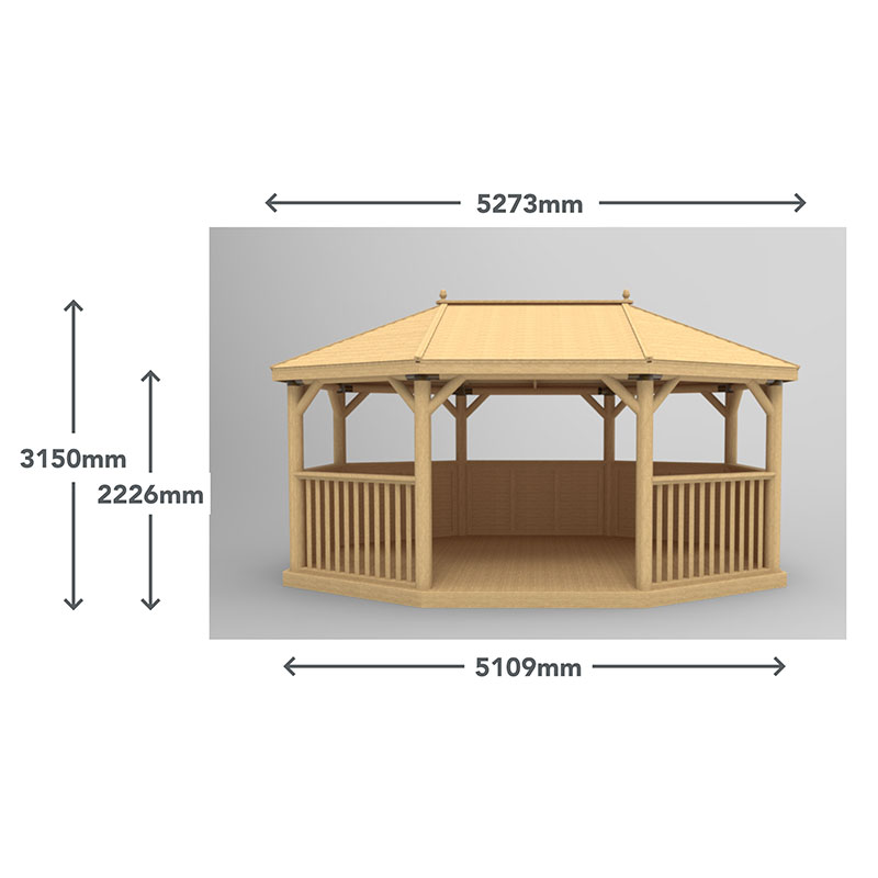 17'x12' (5.1x3.6m) Premium Wooden Garden Gazebo with New England Cedar Roof - Seats up to 22 people Technical Drawing