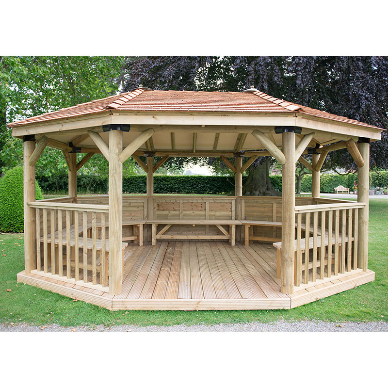 Product photograph of 17 X12 5 1x3 6m Premium Oval Furnished Wooden Garden Gazebo With New England Cedar Roof - Seats Up To 22 People from Buy Sheds Direct