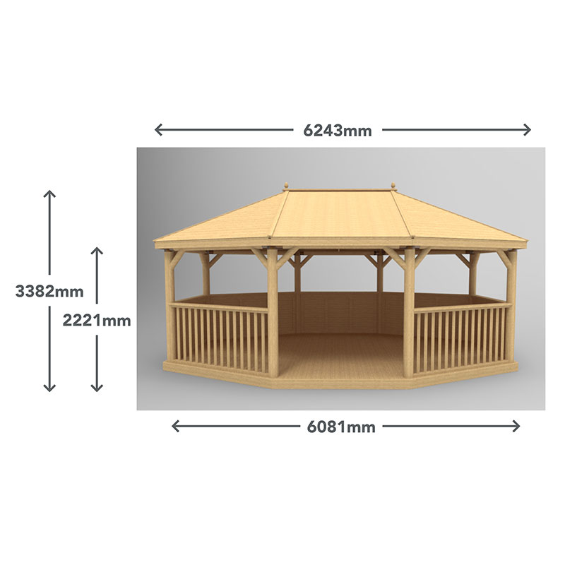 20'x15' (6x4.7m) Premium Oval Wooden Garden Gazebo with New England Cedar Roof - Seats up to 27 people Technical Drawing