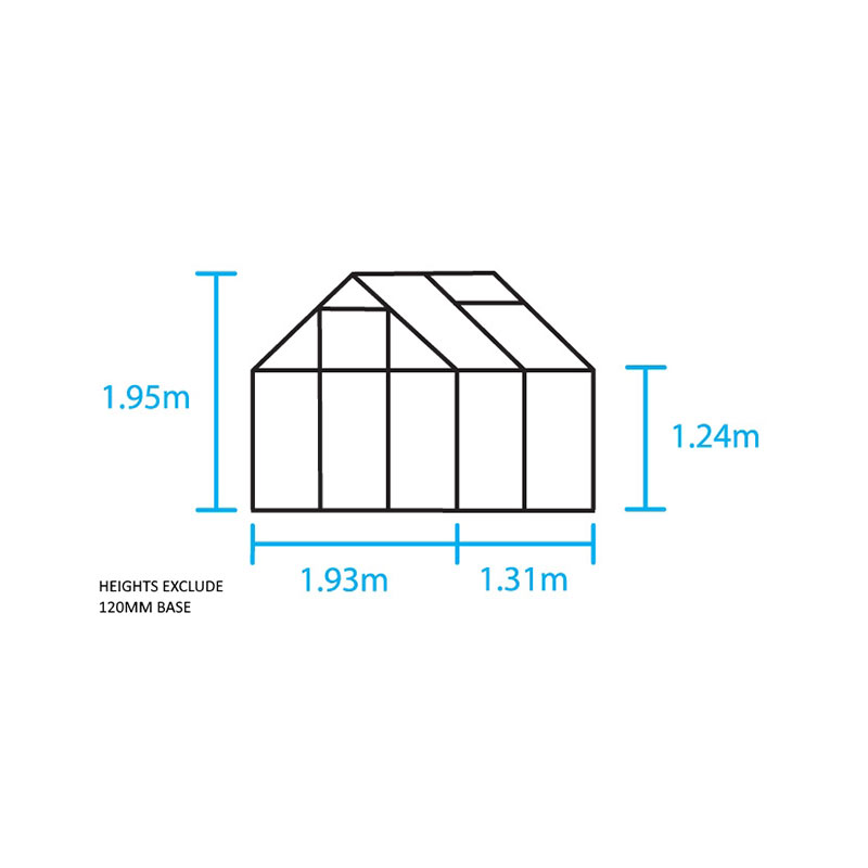6'4 x 4'4 Halls Popular 64 Small Greenhouse (1.93 x 1.31m) Technical Drawing
