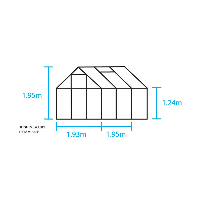 6’4 x 6'5 Halls Popular 66 Small Greenhouse (1.93 x 1.95m) Technical Drawing