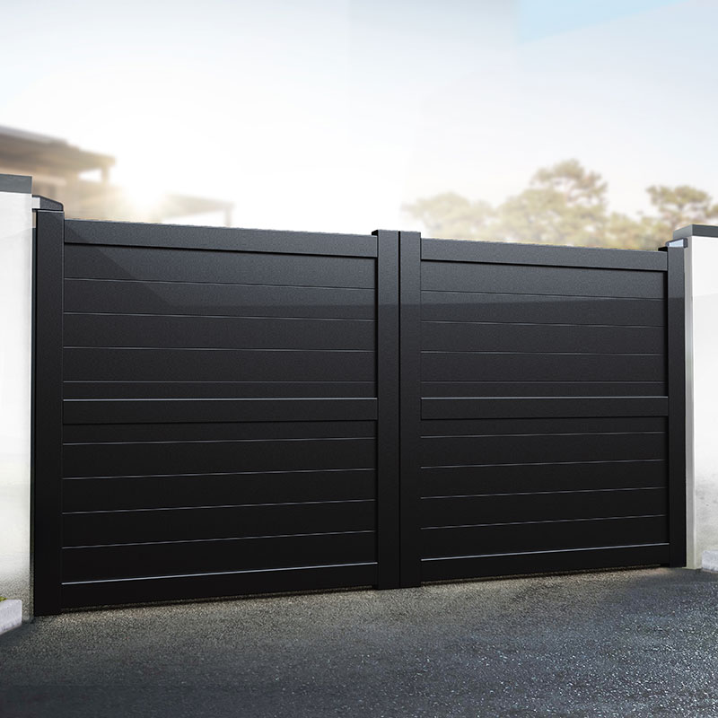 Product photograph of Exeter Premium Aluminium Driveway Double Gates - Black from Buy Sheds Direct