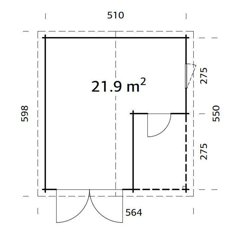 Palmako Roger 5.1m x 5.5m Log Cabin Garage (44mm) - Double Doors Technical Drawing