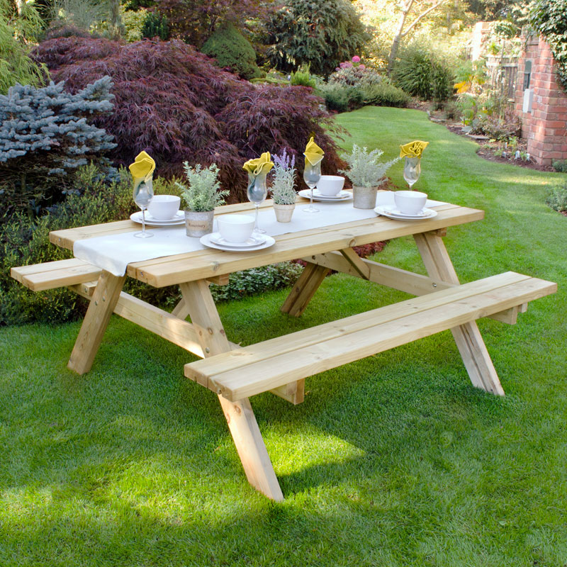 Product photograph of Forest Large Rectangular Wooden Garden Picnic Table 6 X5 1 8x1 5m from Buy Sheds Direct