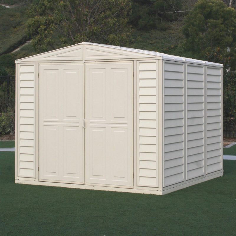 Product photograph of 8 X 8 Saffron Plastic Vinyl Apex Shed Includes Foundation Kit And Skylight 2 39m X 2 39m from Buy Sheds Direct