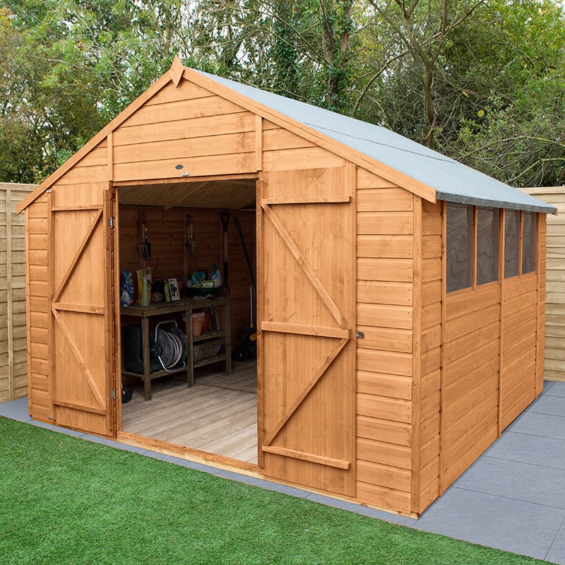 Product photograph of 10 X 10 Forest Shiplap Dip Treated Double Door Apex Wooden Shed 3 2m X 3 02m from Buy Sheds Direct