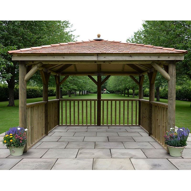 Product photograph of 11 X11 3 5x3 5m Square Wooden Garden Gazebo With New England Cedar Roof from Buy Sheds Direct