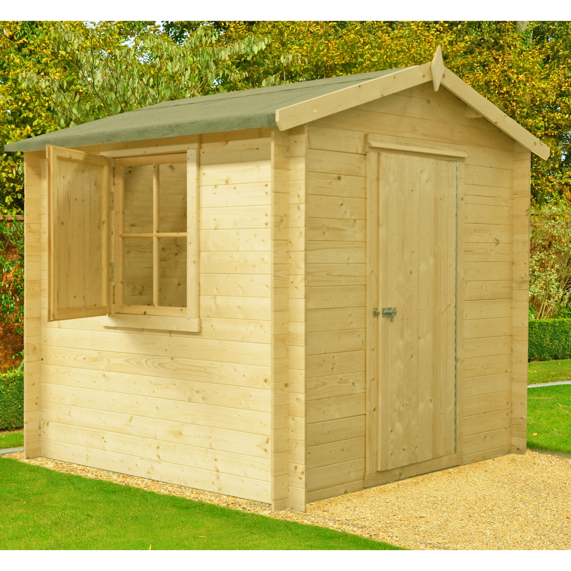 Product photograph of Shire Camelot 2 7m X 2 7m Log Cabin Shed 19mm from Buy Sheds Direct