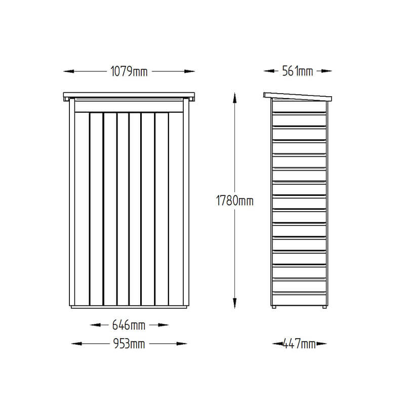3'6 x 1'10 Forest Shiplap Tall Pent Wooden Garden Storage Tool Store  - Outdoor Patio Storage (1m x 0.56m) Technical Drawing