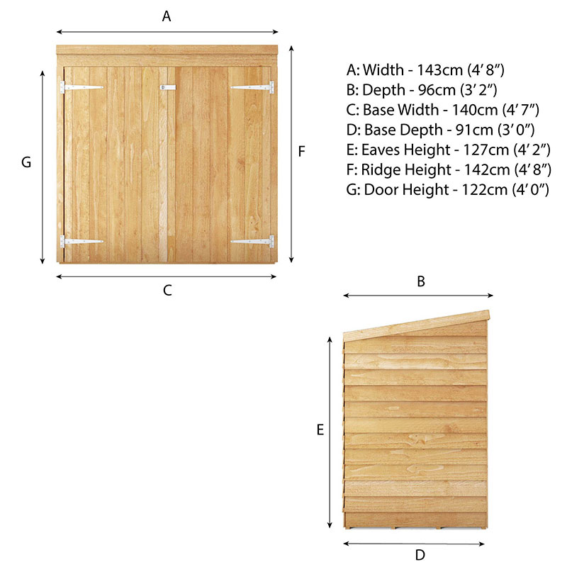 5x3 Mercia Overlap Mower Wooden Garden Storage Technical Drawing