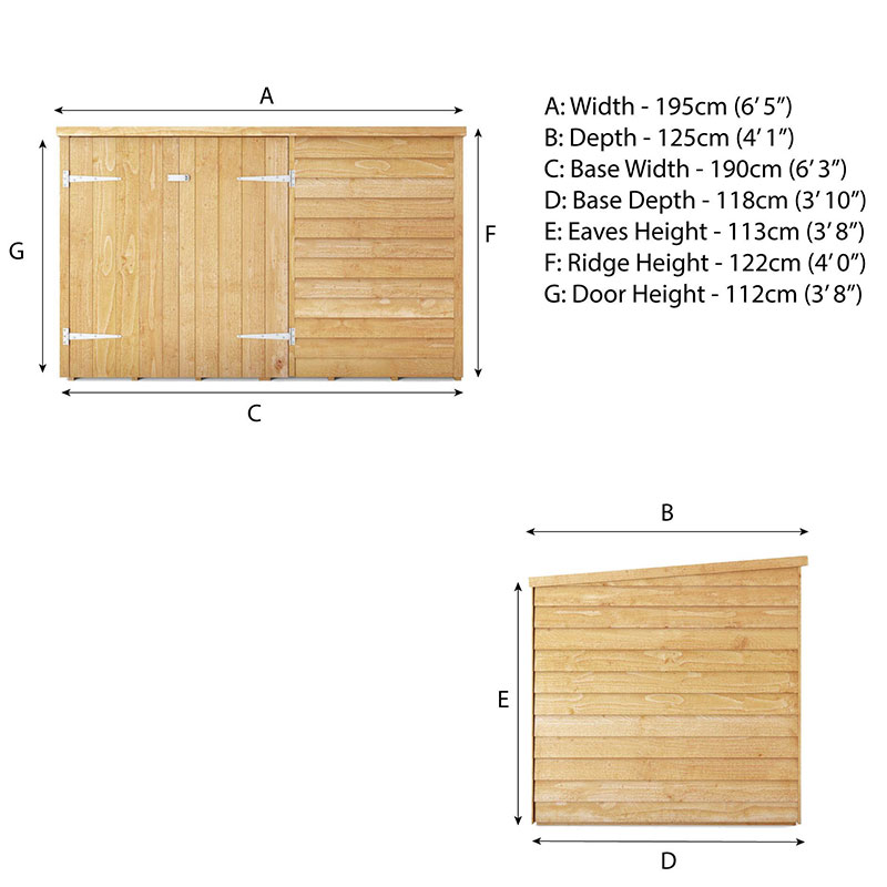 4x6 Mercia Overlap Wooden Pent Bike/ Garden Storage Technical Drawing