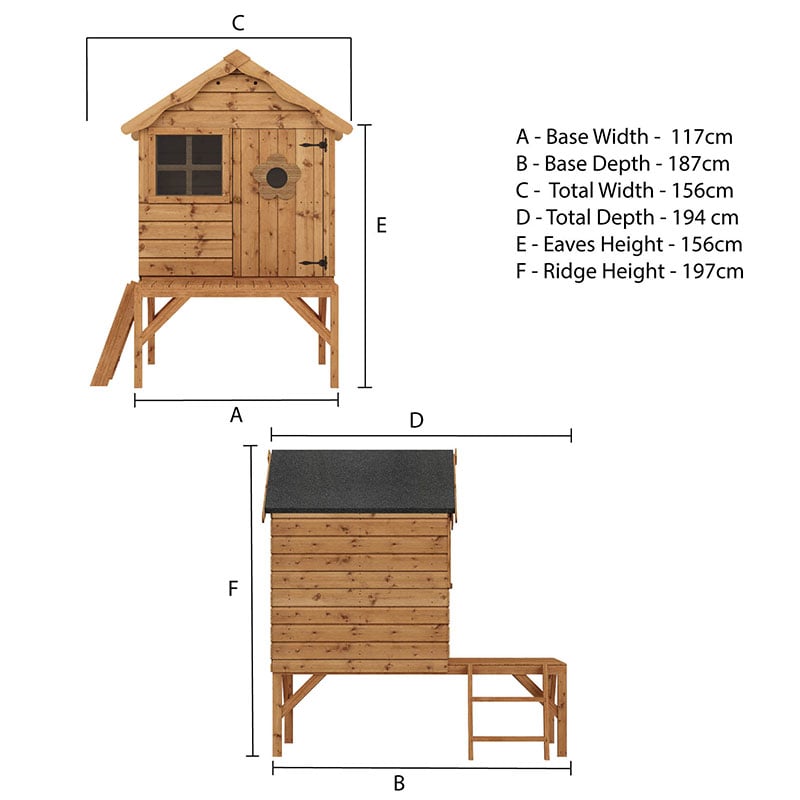 4x4 Mercia Snug Tower Kids Wooden Playhouse Technical Drawing