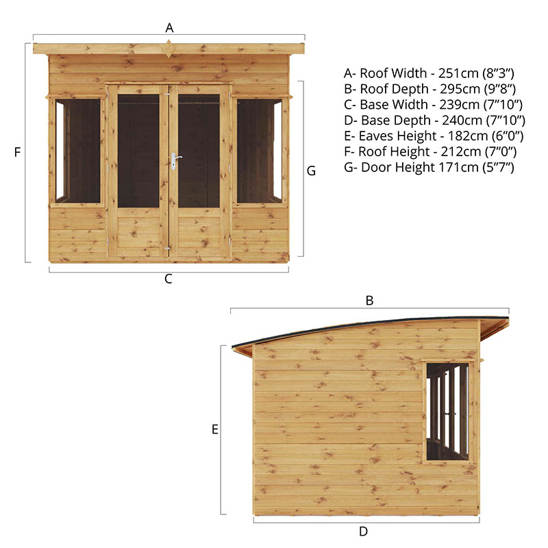 8x8 Mercia Helios Contemporary Wooden Summerhouse Technical Drawing