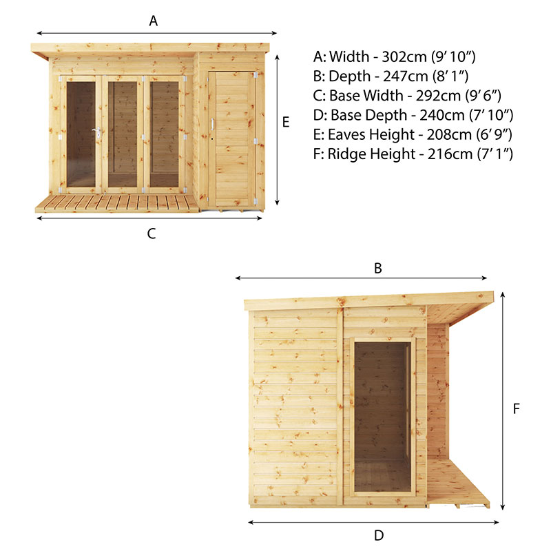 10'1 x 8'2 Mercia Contemporary Wooden Summerhouse with Shed Storage (3.08x2.49m)  Technical Drawing