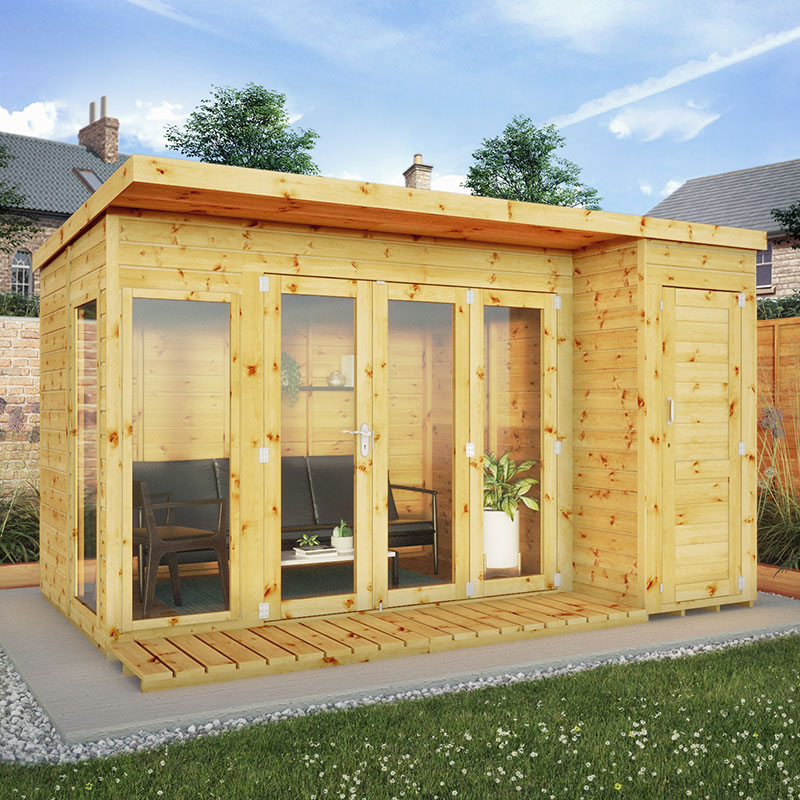 Product photograph of 12 X 8 Mercia Premium Summer House With Side Shed 3 69m X 2 41m from Buy Sheds Direct