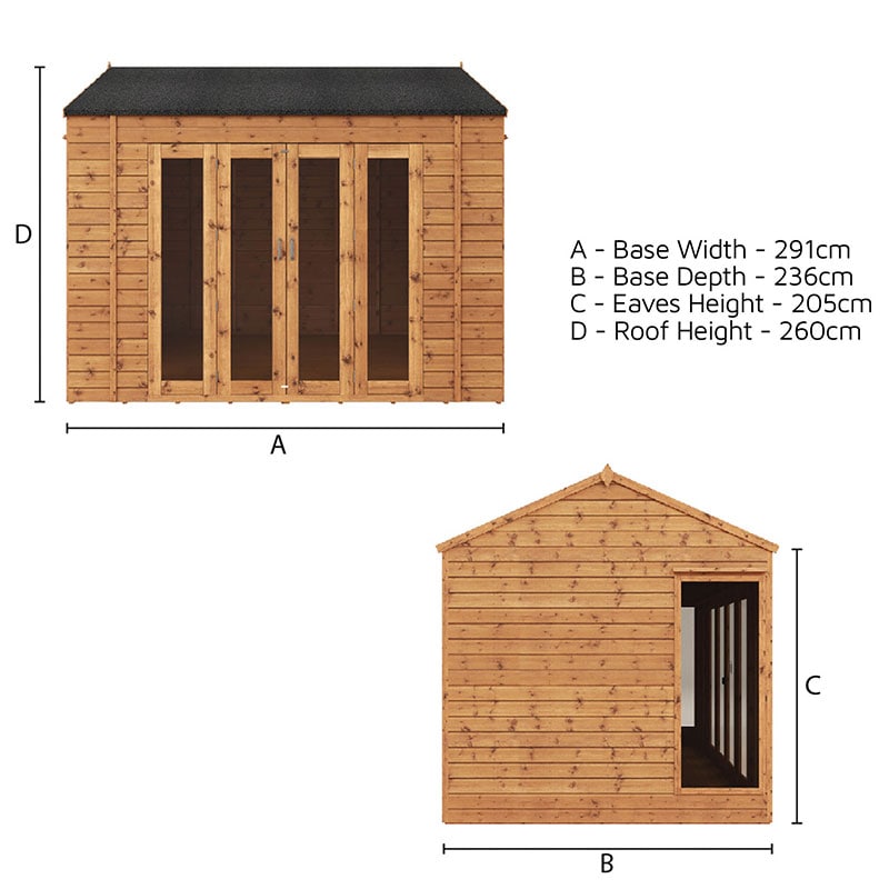 10x8 Mercia Vermont Wooden Summerhouse Technical Drawing