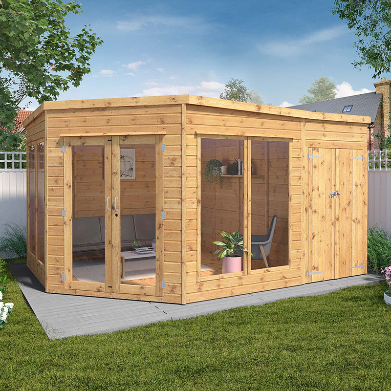 Product photograph of 13 X 9 Mercia Premium Corner Summer House With Side Shed 3 95m X 2 8m from Buy Sheds Direct