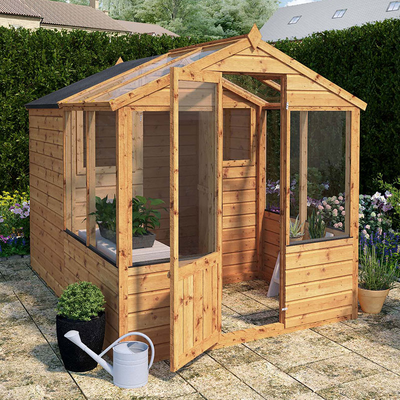 Product photograph of 8 X6 2 4x1 8m Mercia Shiplap Wooden Apex Greenhouse Combi Shed from Buy Sheds Direct